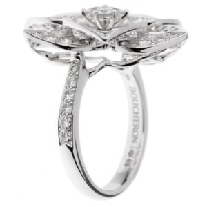 Boucheron Large Flower Diamond White Gold Cocktail Ring Sz 6 1/4