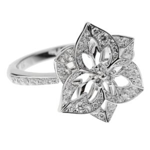 Boucheron Small Flower Diamond White Gold Cocktail Ring Sz 5 3/4