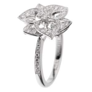 Boucheron Small Flower Diamond White Gold Cocktail Ring Sz 6 3/4