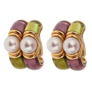 Bulgari Amethyst Peridot Yellow Gold Hoop Earrings