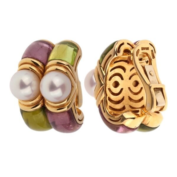 Bulgari Amethyst Peridot Yellow Gold Hoop Earrings - Image 2