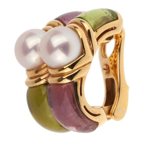 Bulgari Amethyst Peridot Yellow Gold Hoop Earrings - Image 3