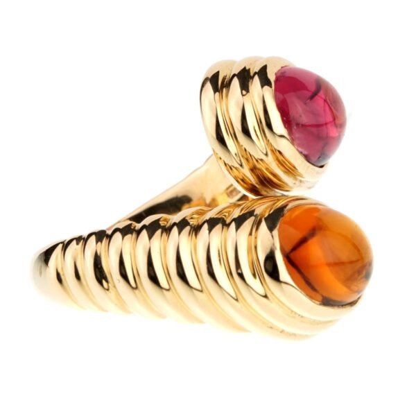 Bulgari Citrine Tourmaline Gold Bypass Ring - Image 2