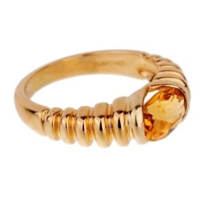 Bulgari Citrine Yellow Gold Ribbed Ring