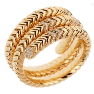 Bulgari Spiga Triple Row Diamond Yellow Gold Cuff