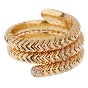 Bulgari Spiga Triple Row Diamond Yellow Gold Cuff