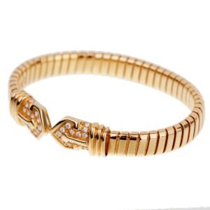 Bulgari Tubogas Diamond Yellow Gold Cuff Bracelet