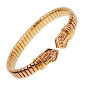 Bulgari Tubogas Diamond Yellow Gold Cuff Bracelet