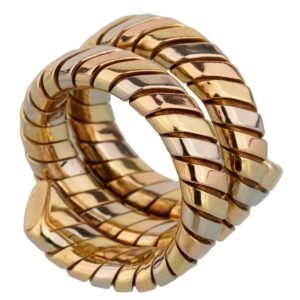 Bulgari Tubogas Tricolor Gold Ring Sz 5