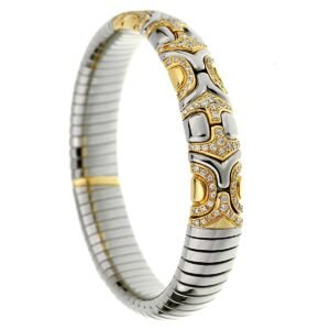 Bvlgari Alveare Diamond Stainless Steel Gold Cuff Bracelet