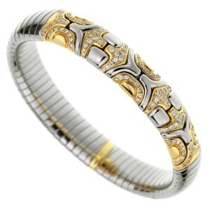 Bvlgari Alveare Diamond Stainless Steel Gold Cuff Bracelet