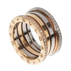 Bvlgari B.zero1 White & Rose Gold Diamond Band Ring Sz 7 1/2