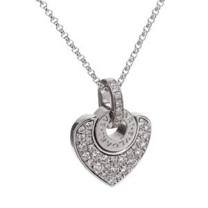 Bvlgari Diamond 18k White Gold Vintage Heart Pendant Necklace