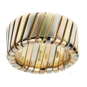 Bvlgari Tubogas Wide White Yellow Rose Gold Band Ring