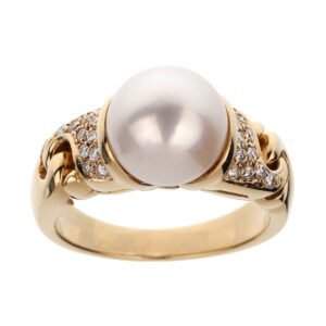 Bvlgari Vintage Pearl Diamond 18k Yellow Gold Cocktail Ring Sz 5 3/4