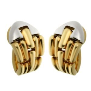 Bvlgari Vintage Yellow & White Gold Hoop Clip On Earrings