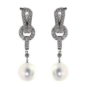 Cartier Agrafe Pearl Diamond White Gold Earrings