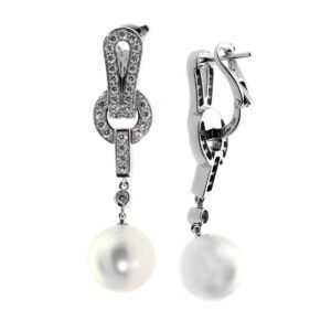 Cartier Agrafe Pearl Diamond White Gold Earrings