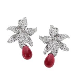 Cartier Caresse Diamond Rubellite Platinum Earrings