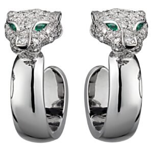 Cartier Panthere Diamond Emerald White Gold Hoop Earrings