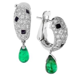 Cartier Panthere Onyx Emerald Diamond Gold Earrings