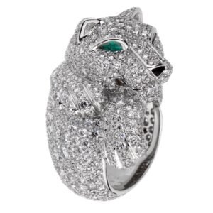 Cartier Panthere Pave Diamond Emerald White Gold Ring