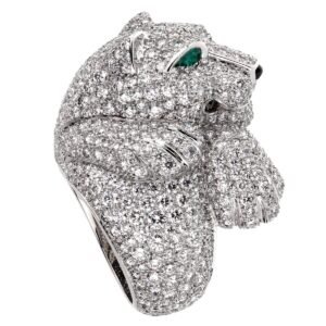 Cartier Panthere Pave Diamond Emerald White Gold Ring