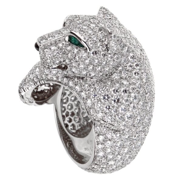 Cartier Panthere Pave Diamond Emerald White Gold Ring - Image 3