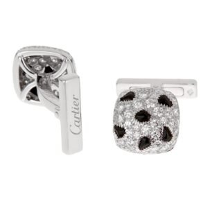 Cartier Panthere White Gold Diamond Onyx Cufflinks