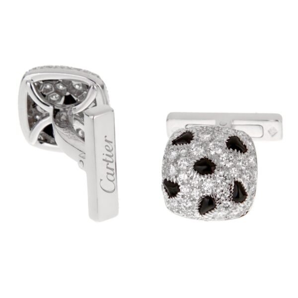 Cartier Panthere White Gold Diamond Onyx Cufflinks - Image 2