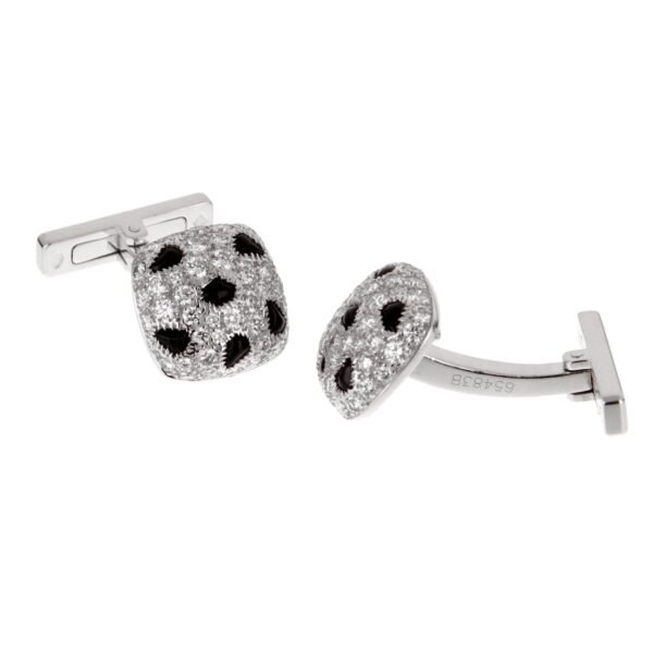 Cartier Panthere White Gold Diamond Onyx Cufflinks - Image 3