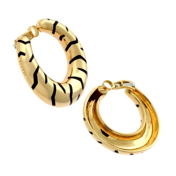 Cartier Tiger Stripe Gold Hoop Enamel Earrings - Image 2