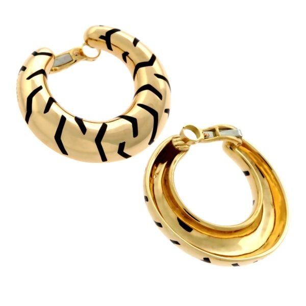 Cartier Tiger Stripe Gold Hoop Enamel Earrings - Image 3