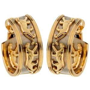 Cartier Vintage Panthere Yellow & White Gold Hoop Earrings