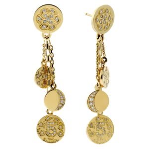 Chanel Camellia Charm Diamond Yellow Gold Earrings