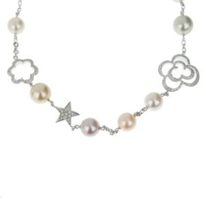 Chanel Camellia and Comete Motif Pearl Diamond White Gold Necklace