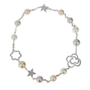 Chanel Camellia and Comete Motif Pearl Diamond White Gold Necklace