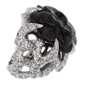 Chanel Camellia Diamond Onyx White Gold Ring