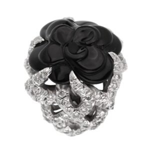 Chanel Camellia Diamond Onyx White