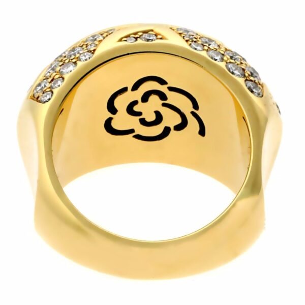 Chanel Camellia Flower Diamond Yellow Gold Bombe Cocktail Ring - Image 3