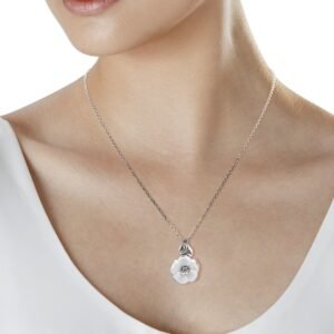 Chanel Camellia White Ceramic Diamond White Gold Necklace