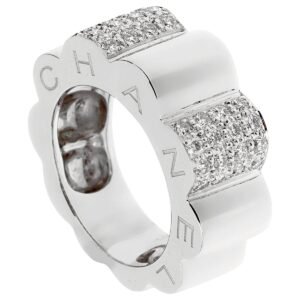 Chanel Camellia White Gold Diamond Cocktail Ring Sz 5 1/2