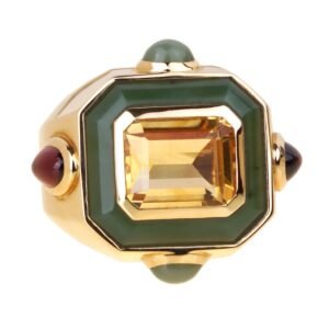 Chanel Citrine Jade Gold Yellow Gold Cocktail Ring