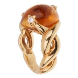 Chanel Comete Diamond Citrine Yellow Gold Ring Sz 6 1/4