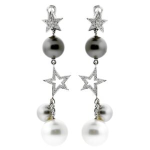 Chanel Comete Diamond Pearl Drop White Gold Earrings