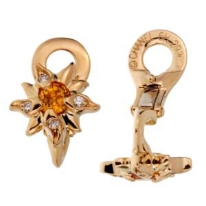 Chanel Comete Orange Sapphire Diamond Gold Earrings