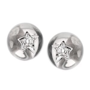 Chanel Comete Rock Crystal Diamond 18k White Gold Stud Earrings