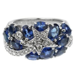 Chanel Comete Sapphire Diamond White Gold Ring Sz 5 3/4