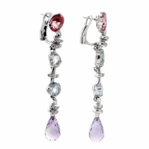 Chanel Diamond Gemstone White Gold Drop Earrings