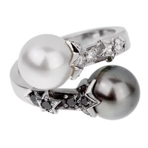 Chanel Diamond Pearl Bypass White Gold Ring